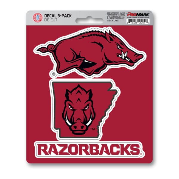 Arkansas Razorbacks 3 Piece Decal Sticker Set 1