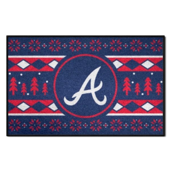 Atlanta Braves Braves Script Logo Holiday Sweater Starter Mat Accent Rug 19in. x 30in 1 scaled