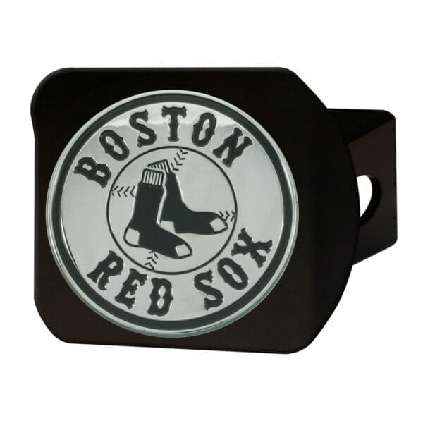 Boston Red Sox Black Metal Hitch Cover with Metal Chrome 3D Emblem 1