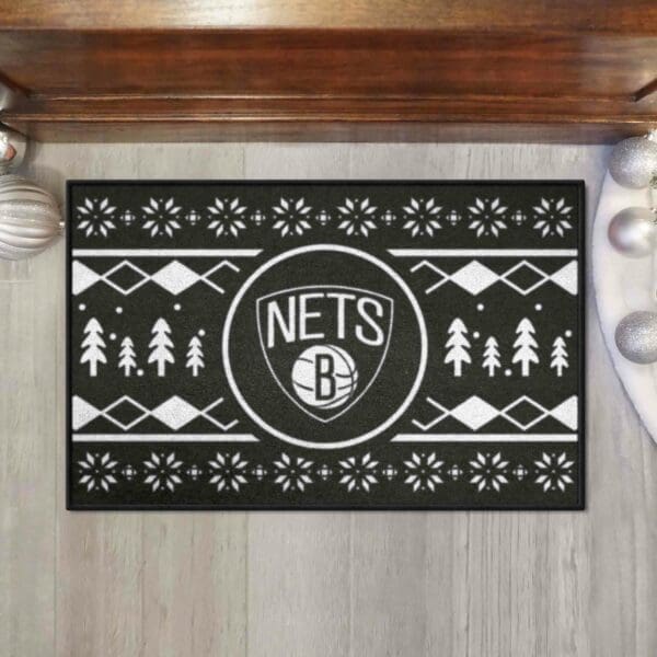 Brooklyn Nets Holiday Sweater Starter Mat Accent Rug - 19in. x 30in.-26817