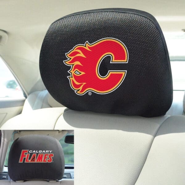 Calgary Flames Embroidered Head Rest Cover Set - 2 Pieces-16994