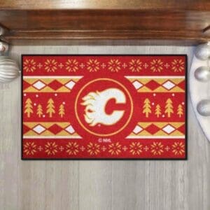 Calgary Flames Holiday Sweater Starter Mat Accent Rug - 19in. x 30in.-26848