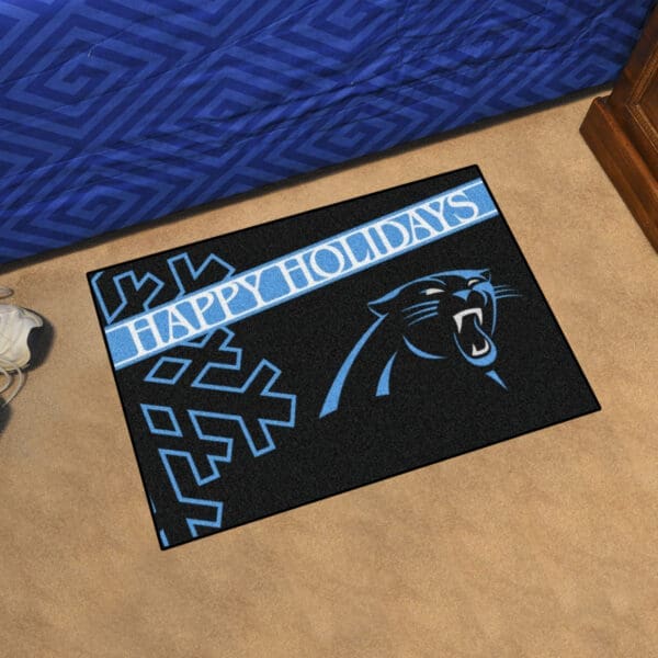 Carolina Panthers Starter Mat Accent Rug - 19in. x 30in. Happy Holidays Starter Mat