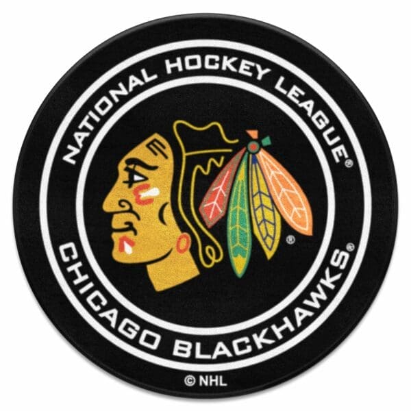 Chicago Blackhawks Hockey Puck Rug 27in. Diameter 10279 1 scaled