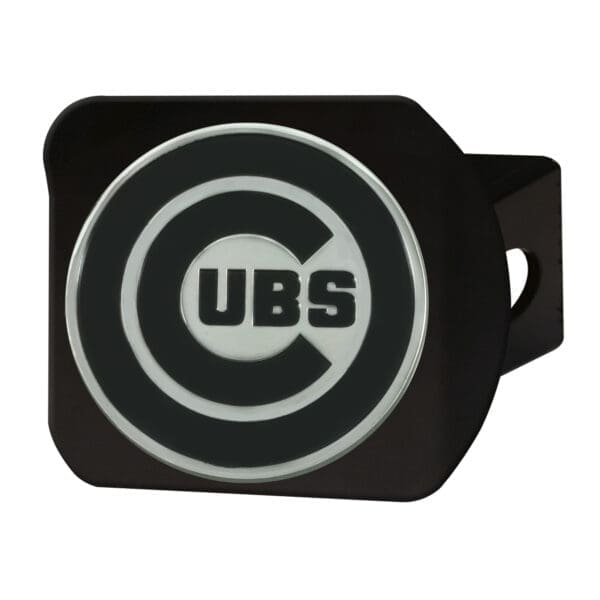 Chicago Cubs Black Metal Hitch Cover with Metal Chrome 3D Emblem 1