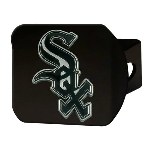 Chicago White Sox Black Metal Hitch Cover with Metal Chrome 3D Emblem 1