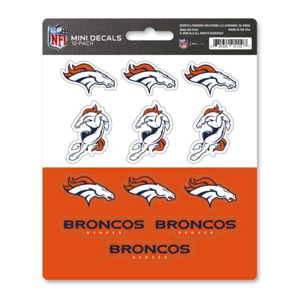 Denver Broncos 12 Count Mini Decal Sticker Pack 1