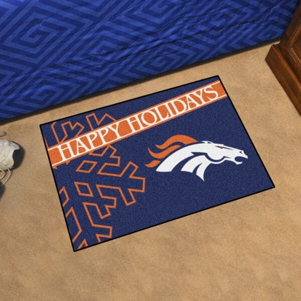 Denver Broncos Starter Mat Accent Rug - 19in. x 30in. Happy Holidays Starter Mat