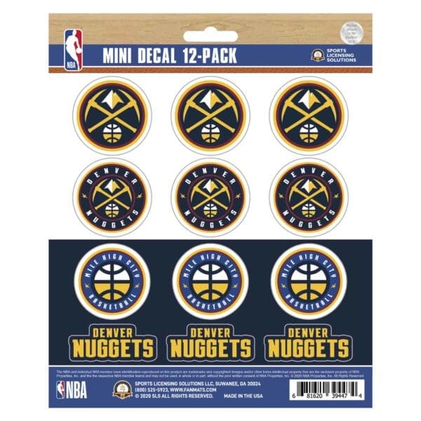 Denver Nuggets 12 Count Mini Decal Sticker Pack 63211 1