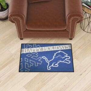 Detroit Lions Starter Mat Accent Rug - 19in. x 30in. Happy Holidays Starter Mat