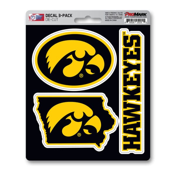 Iowa Hawkeyes 3 Piece Decal Sticker Set 1