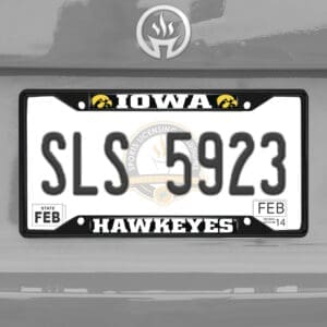 Iowa Hawkeyes Metal License Plate Frame Black Finish
