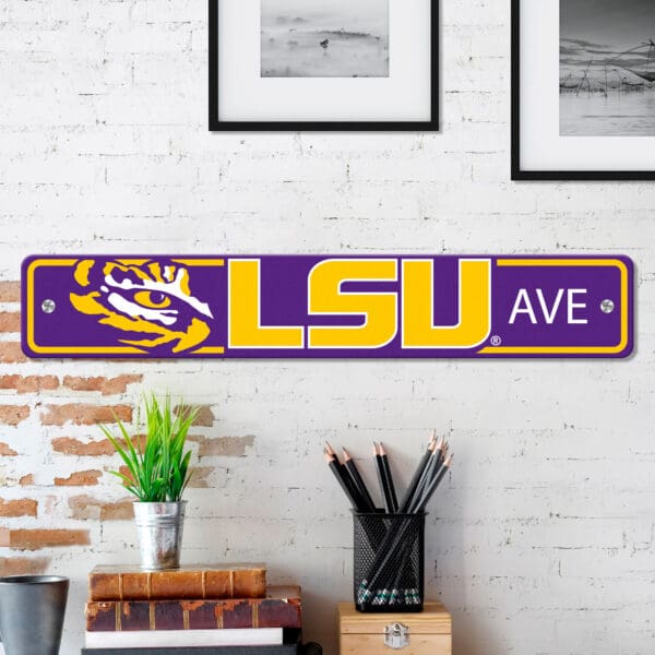 LSU Tigers Team Color Street Sign Décor 4in. X 24in. Lightweight