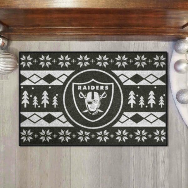 Las Vegas Raiders Holiday Sweater Starter Mat Accent Rug - 19in. x 30in.