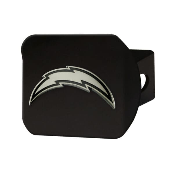 Los Angeles Chargers Black Metal Hitch Cover with Metal Chrome 3D Emblem 1