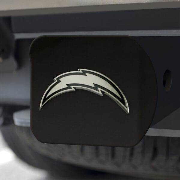 Los Angeles Chargers Black Metal Hitch Cover with Metal Chrome 3D Emblem