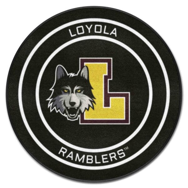 Loyola Chicago Hockey Puck Rug 27in. Diameter 1 scaled