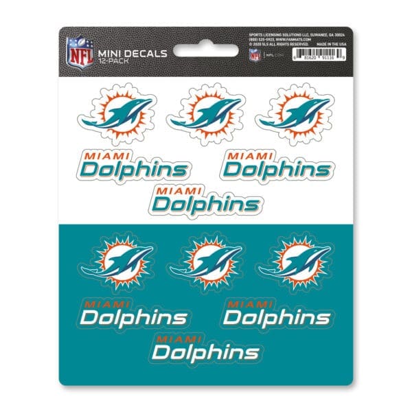 Miami Dolphins 12 Count Mini Decal Sticker Pack 1