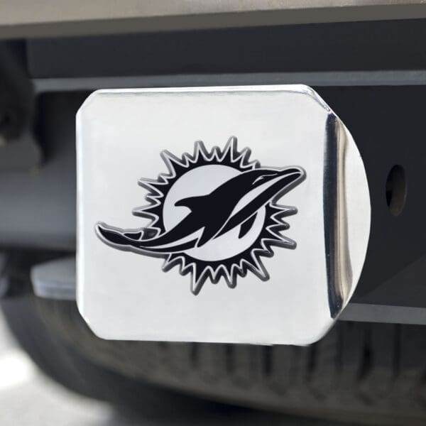 Miami Dolphins Chrome Metal Hitch Cover with Chrome Metal 3D Emblem