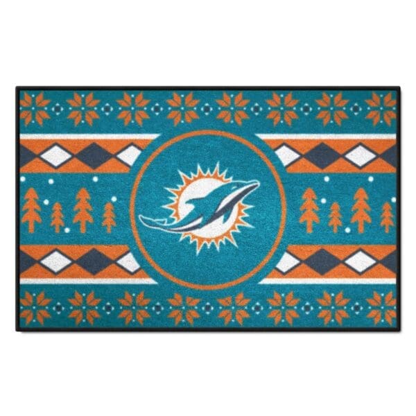Miami Dolphins Holiday Sweater Starter Mat Accent Rug 19in. x 30in 1 scaled