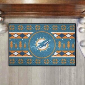 Miami Dolphins Holiday Sweater Starter Mat Accent Rug - 19in. x 30in.