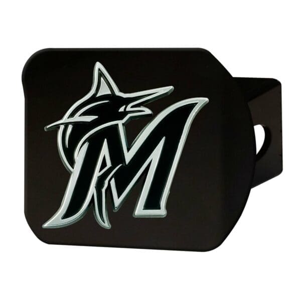 Miami Marlins Black Metal Hitch Cover with Metal Chrome 3D Emblem 1