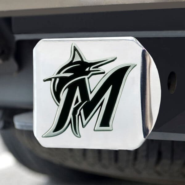 Miami Marlins Chrome Metal Hitch Cover with Chrome Metal 3D Emblem