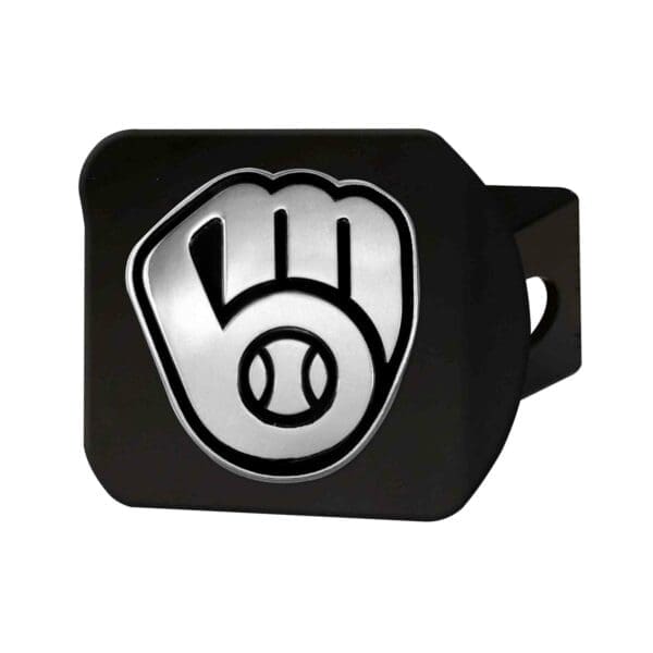 Milwaukee Brewers Black Metal Hitch Cover with Metal Chrome 3D Emblem 1