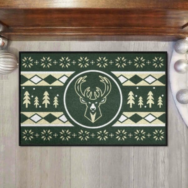 Milwaukee Bucks Holiday Sweater Starter Mat Accent Rug - 19in. x 30in.-26831