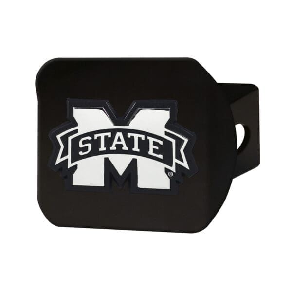 Mississippi State Bulldogs Black Metal Hitch Cover with Metal Chrome 3D Emblem 1