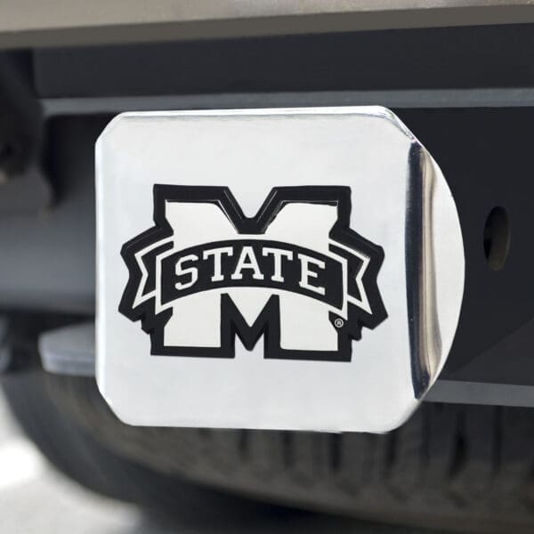 Mississippi State Bulldogs Chrome Metal Hitch Cover with Chrome Metal 3D Emblem