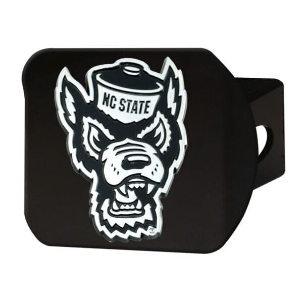NC State Wolfpack Black Metal Hitch Cover with Metal Chrome 3D Emblem 1