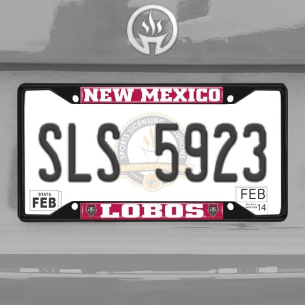 New Mexico Lobos Metal License Plate Frame Black Finish