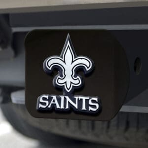 New Orleans Saints Black Metal Hitch Cover with Metal Chrome 3D Emblem