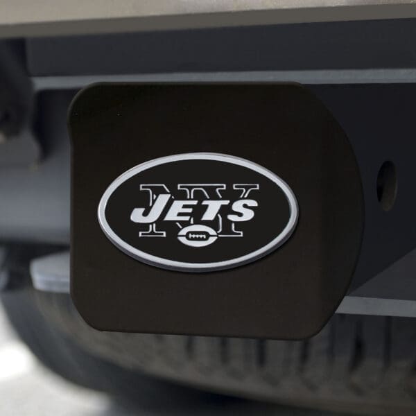 New York Jets Black Metal Hitch Cover with Metal Chrome 3D Emblem