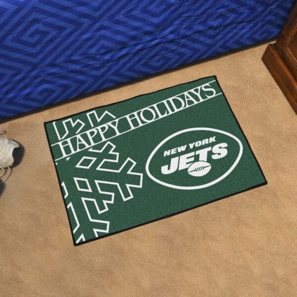 New York Jets Starter Mat Accent Rug - 19in. x 30in. Happy Holidays Starter Mat