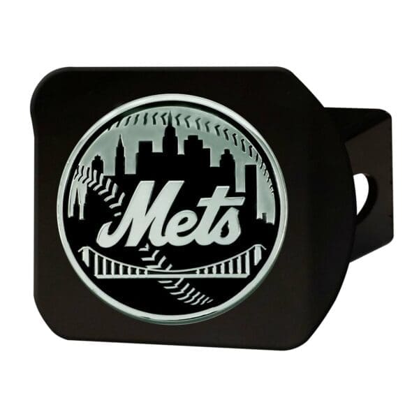 New York Mets Black Metal Hitch Cover with Metal Chrome 3D Emblem 1