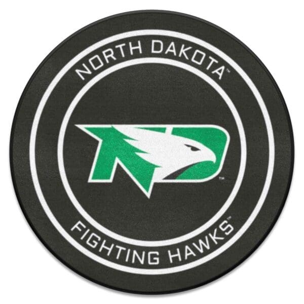 North Dakota Fighting Hawks Hockey Puck Rug 27in. Diameter 1 scaled