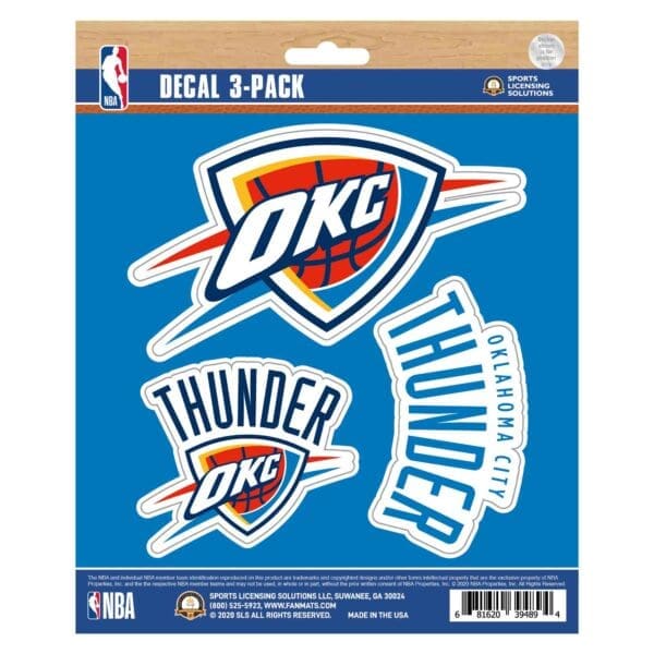 Oklahoma City Thunder 3 Piece Decal Sticker Set 63253 1