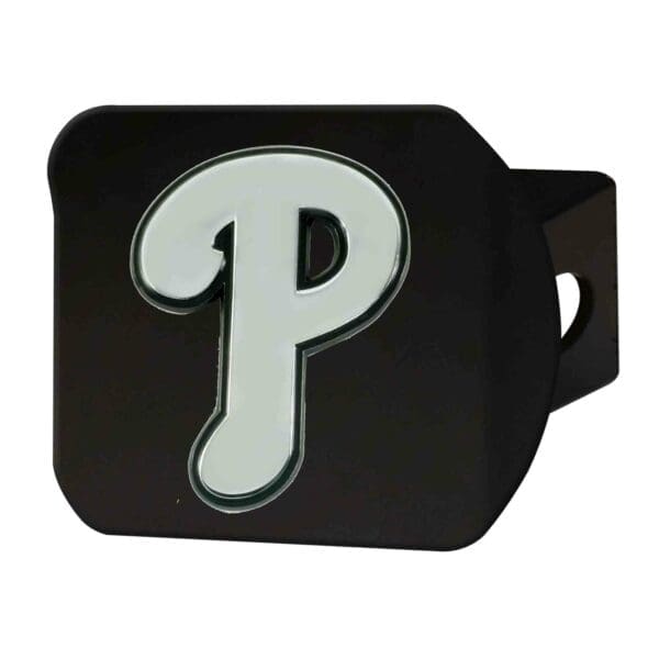 Philadelphia Phillies Black Metal Hitch Cover with Metal Chrome 3D Emblem 1