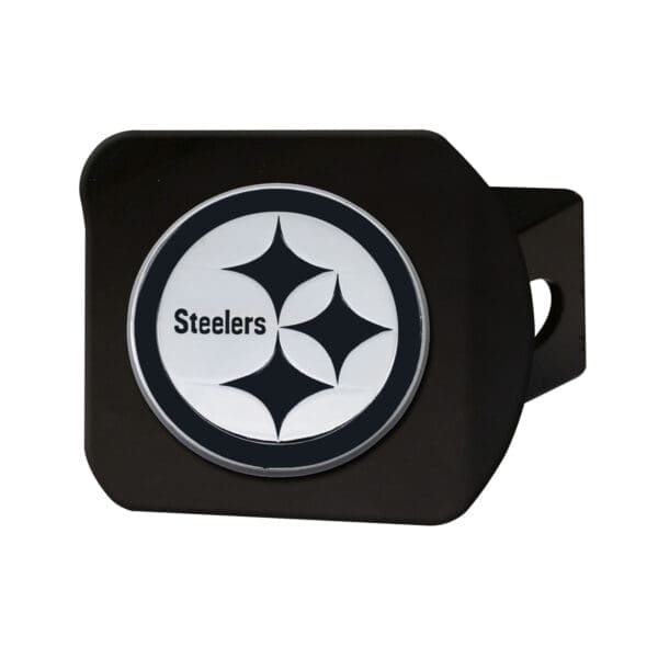 Pittsburgh Steelers Black Metal Hitch Cover with Metal Chrome 3D Emblem 1