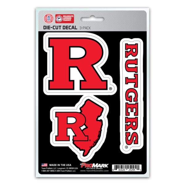 Rutgers Scarlett Knights 3 Piece Decal Sticker Set 1