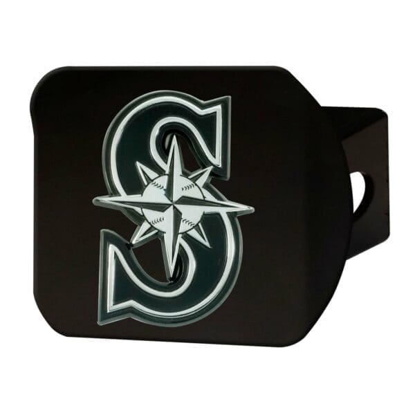 Seattle Mariners Black Metal Hitch Cover with Metal Chrome 3D Emblem 1