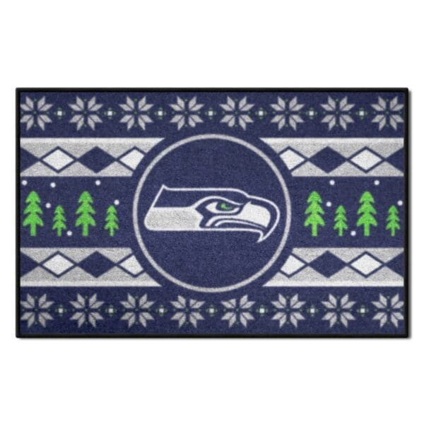 Seattle Seahawks Holiday Sweater Starter Mat Accent Rug 19in. x 30in 1 scaled