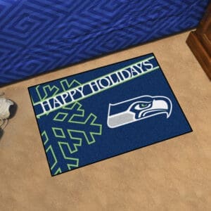 Seattle Seahawks Starter Mat Accent Rug - 19in. x 30in. Happy Holidays Starter Mat