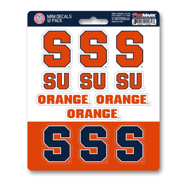 Syracuse Orange 12 Count Mini Decal Sticker Pack 1