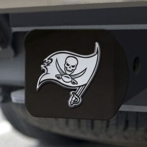 Tampa Bay Buccaneers Black Metal Hitch Cover with Metal Chrome 3D Emblem