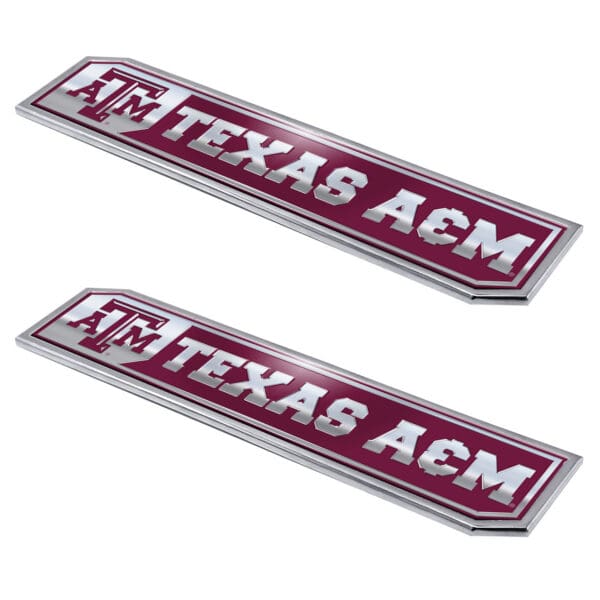 Texas AM Aggies 2 Piece Heavy Duty Aluminum Embossed Truck Emblem Set 1