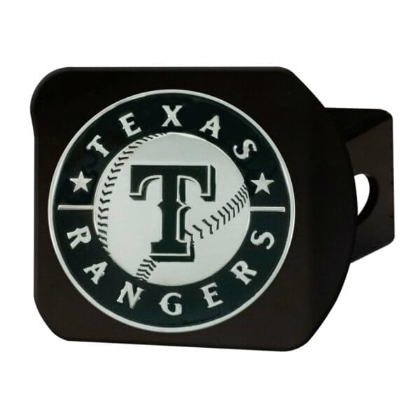 Texas Rangers Black Metal Hitch Cover with Metal Chrome 3D Emblem 1