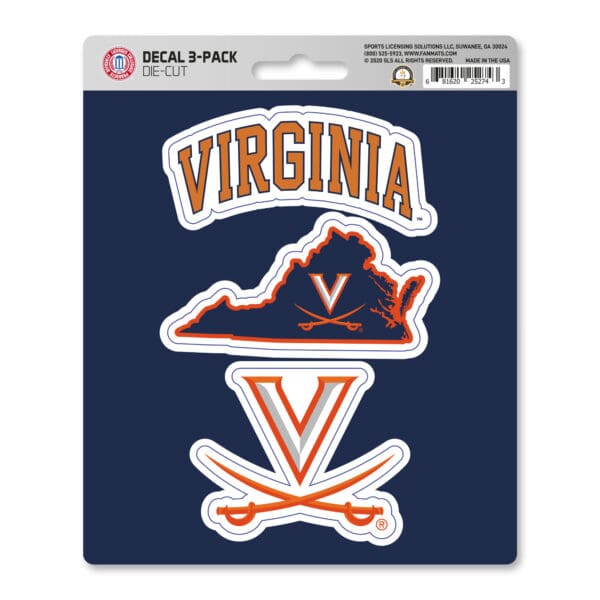 Virginia Cavaliers 3 Piece Decal Sticker Set 1
